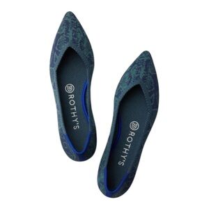 Rothys The Point Ballet Emerald Blue Snake Retired Shoes Womens Size 6 002-204